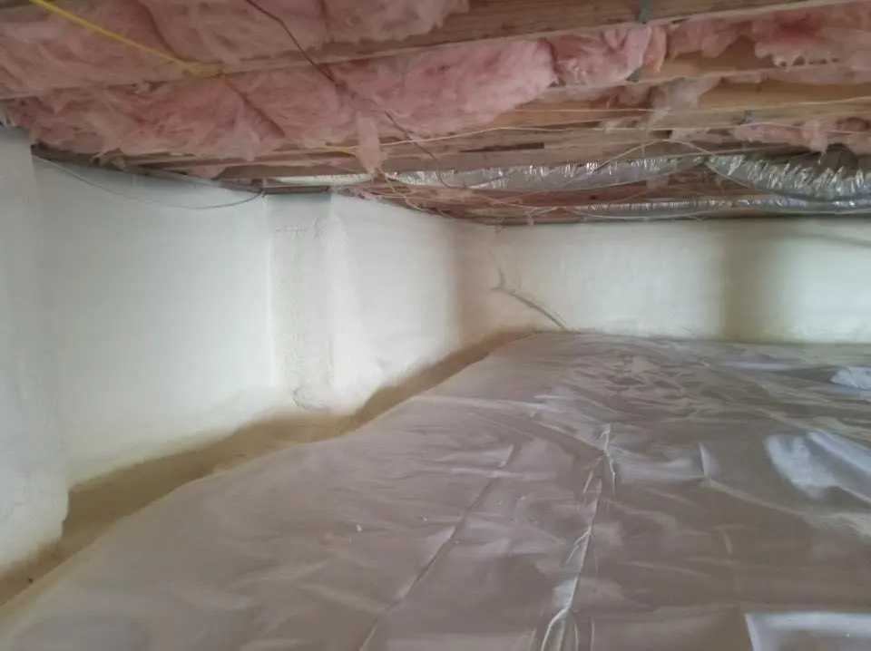 Crawl space encapsulation with closed-cell spray foam for Commercial Roof Restoration in Lake Charles